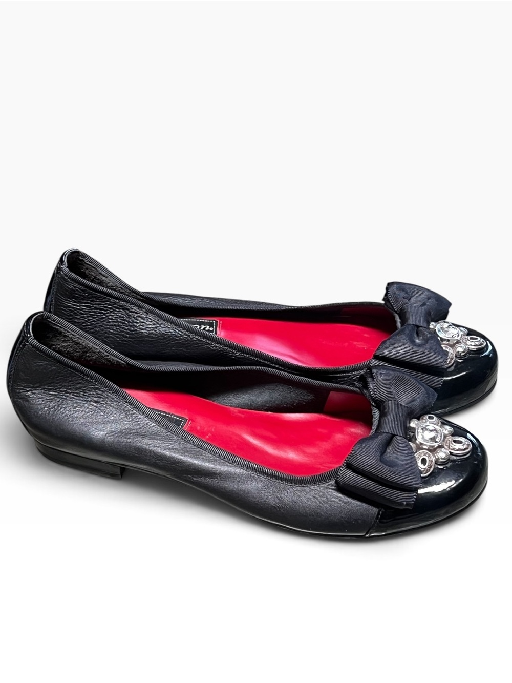 Brighton black leather silver crystal bow ballet flats Made in Brazil